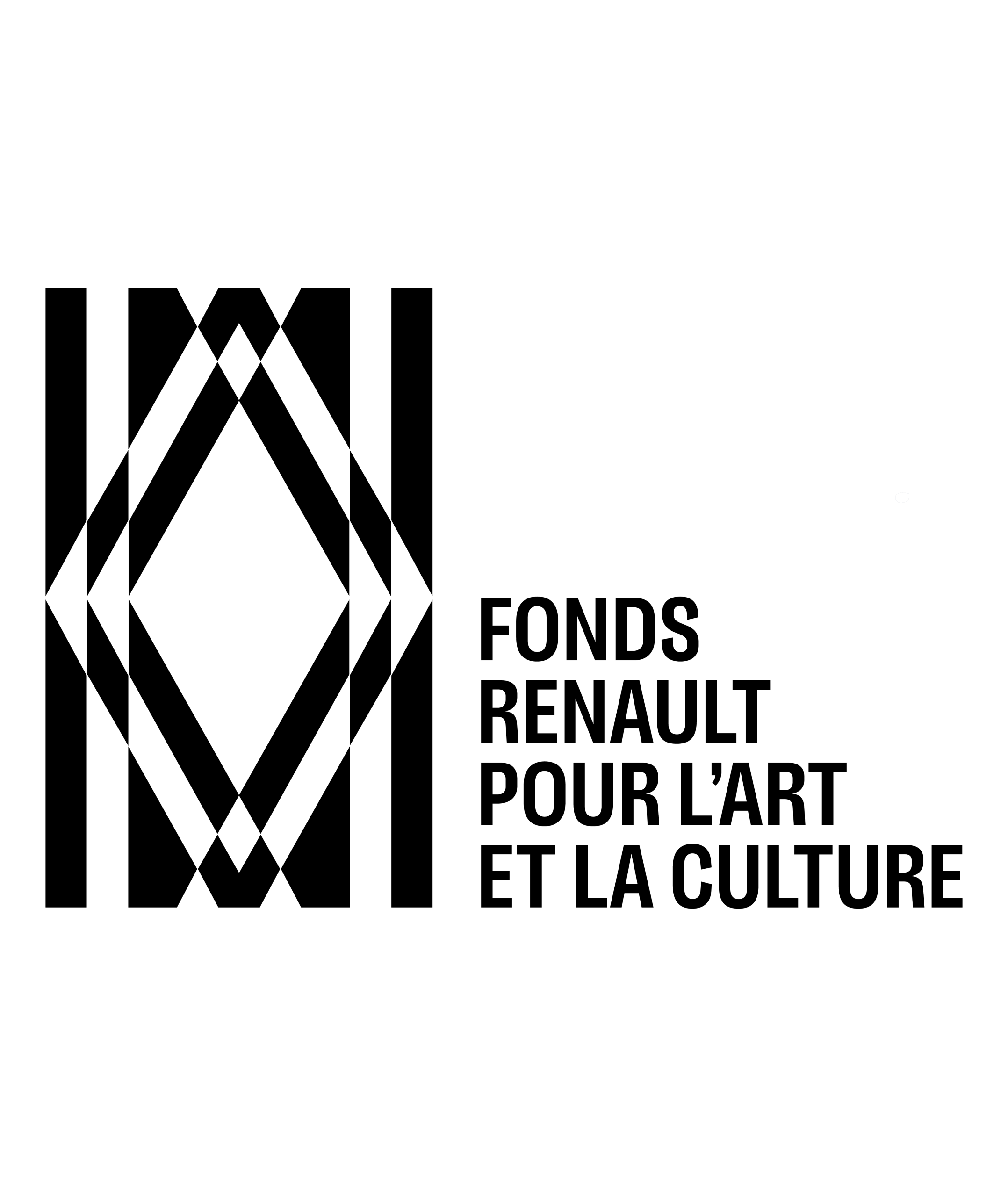 Black geometric logo with overlapping lines next to the text Fonds Renault pour l’art et la culture on a white background.