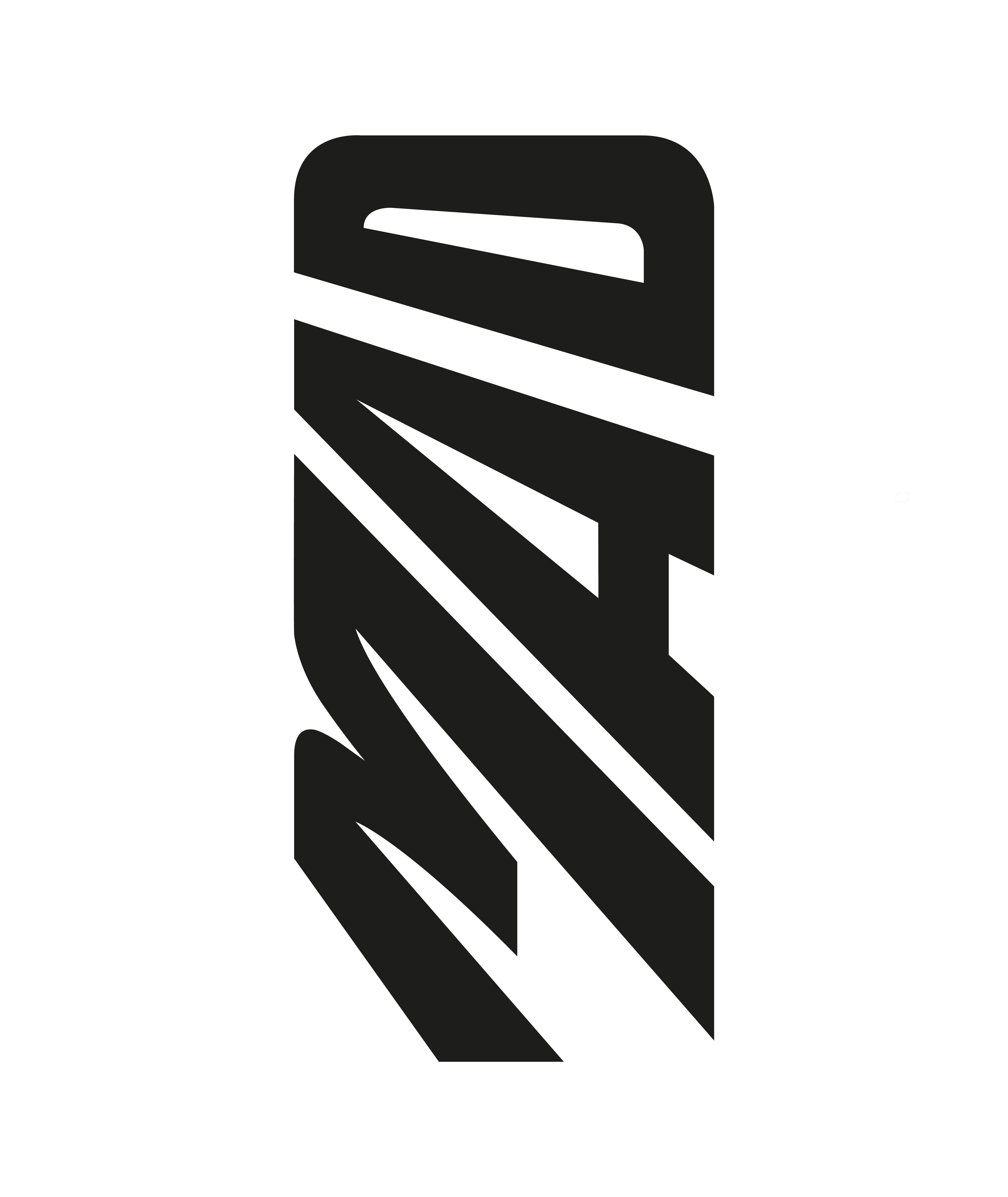 Un graphisme noir avec le mot MAD écrit en grandes lettres stylisées et audacieuses disposées verticalement sur un fond transparent.