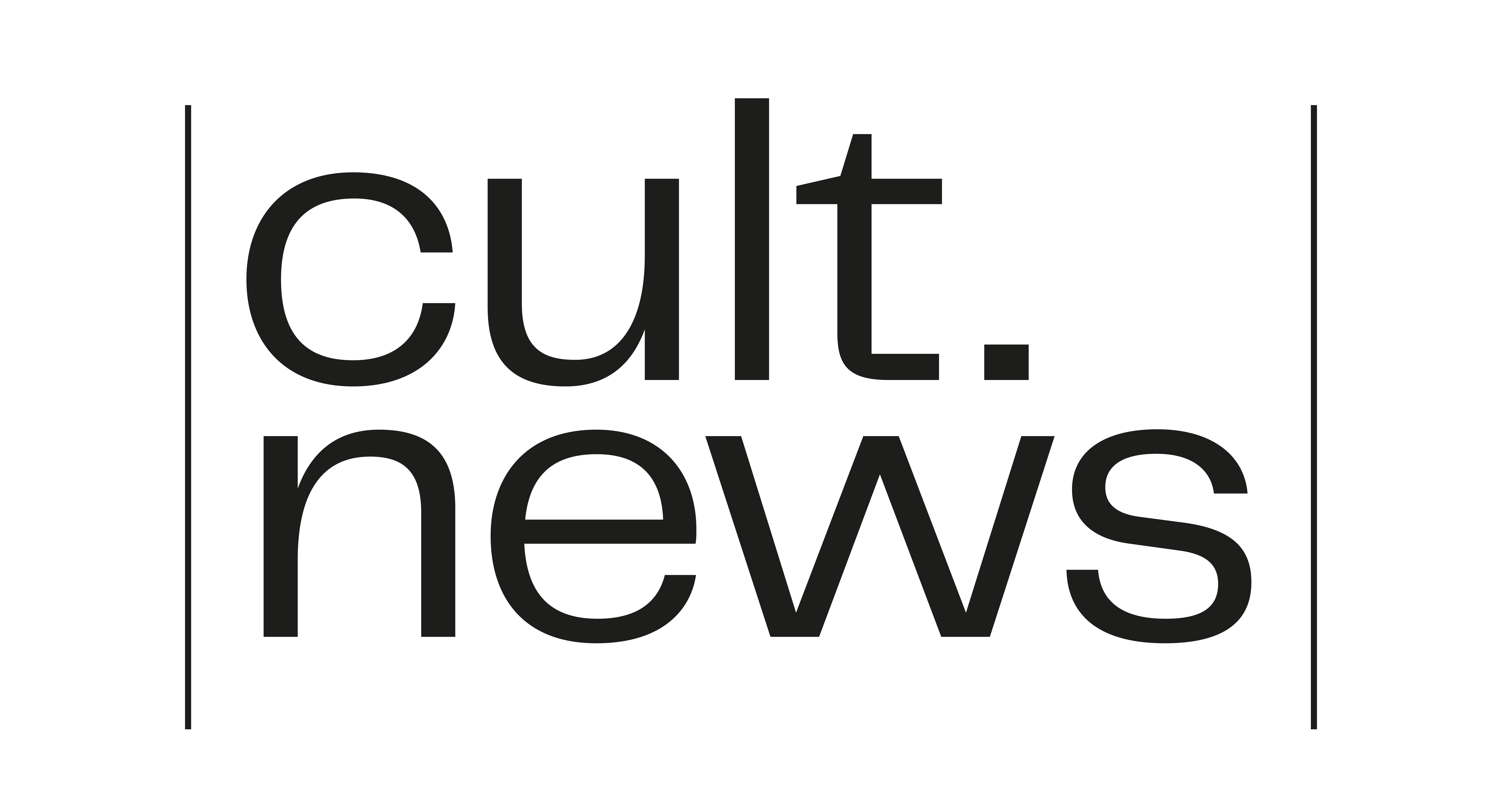 Le texte noir sur fond transparent indique cult. news en lettres minuscules, avec de fines lignes verticales sur les côtés gauche et droit du texte.