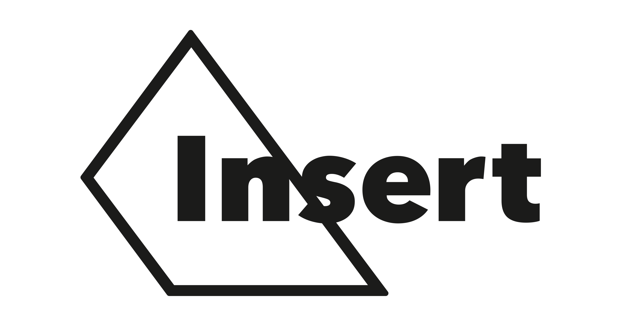 The word Insert in bold black text partially overlaps a geometric outline of a pentagon, with both centered on a white background.
