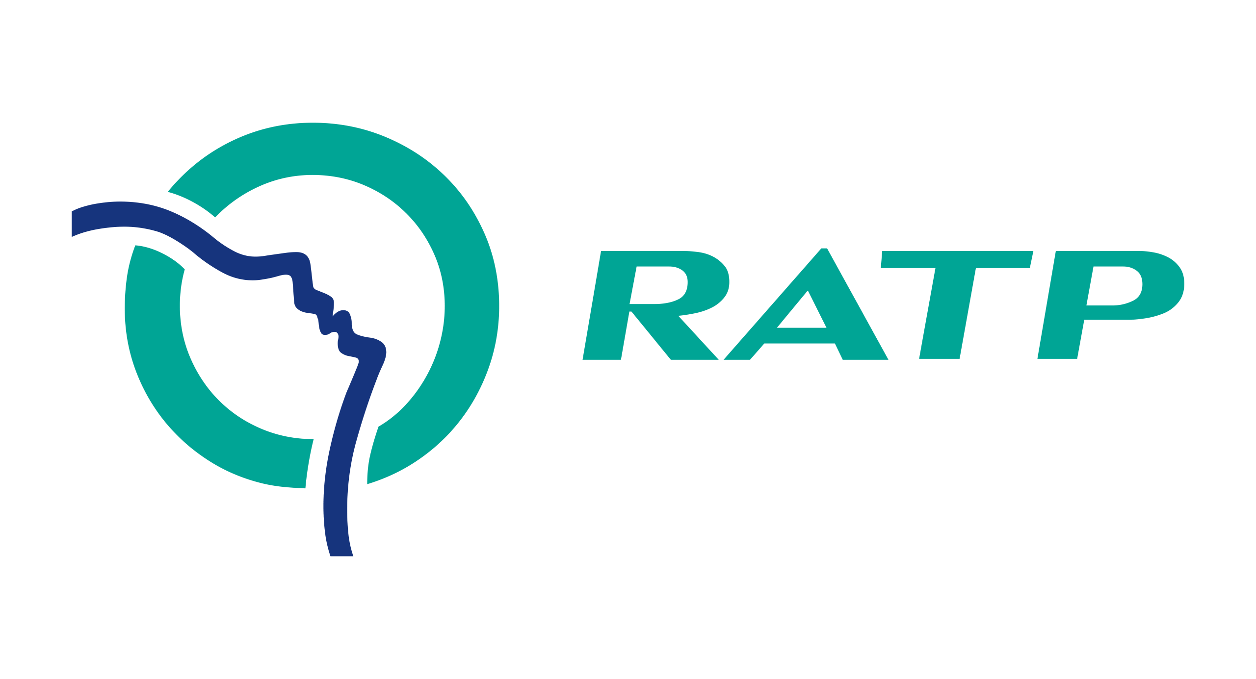 RATP logo featuring a stylized green circle with a blue line suggesting a face, next to the letters RATP in green text.