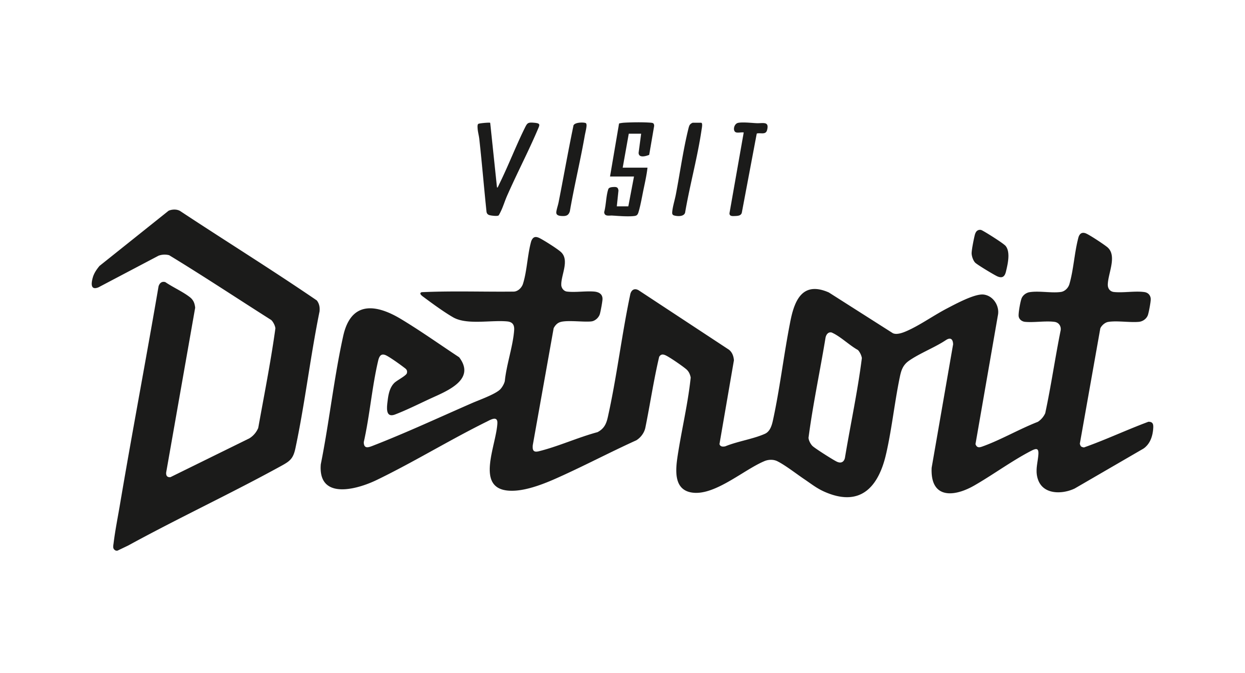 Black text reads Visit Detroit in a bold, stylized script on a plain white background.