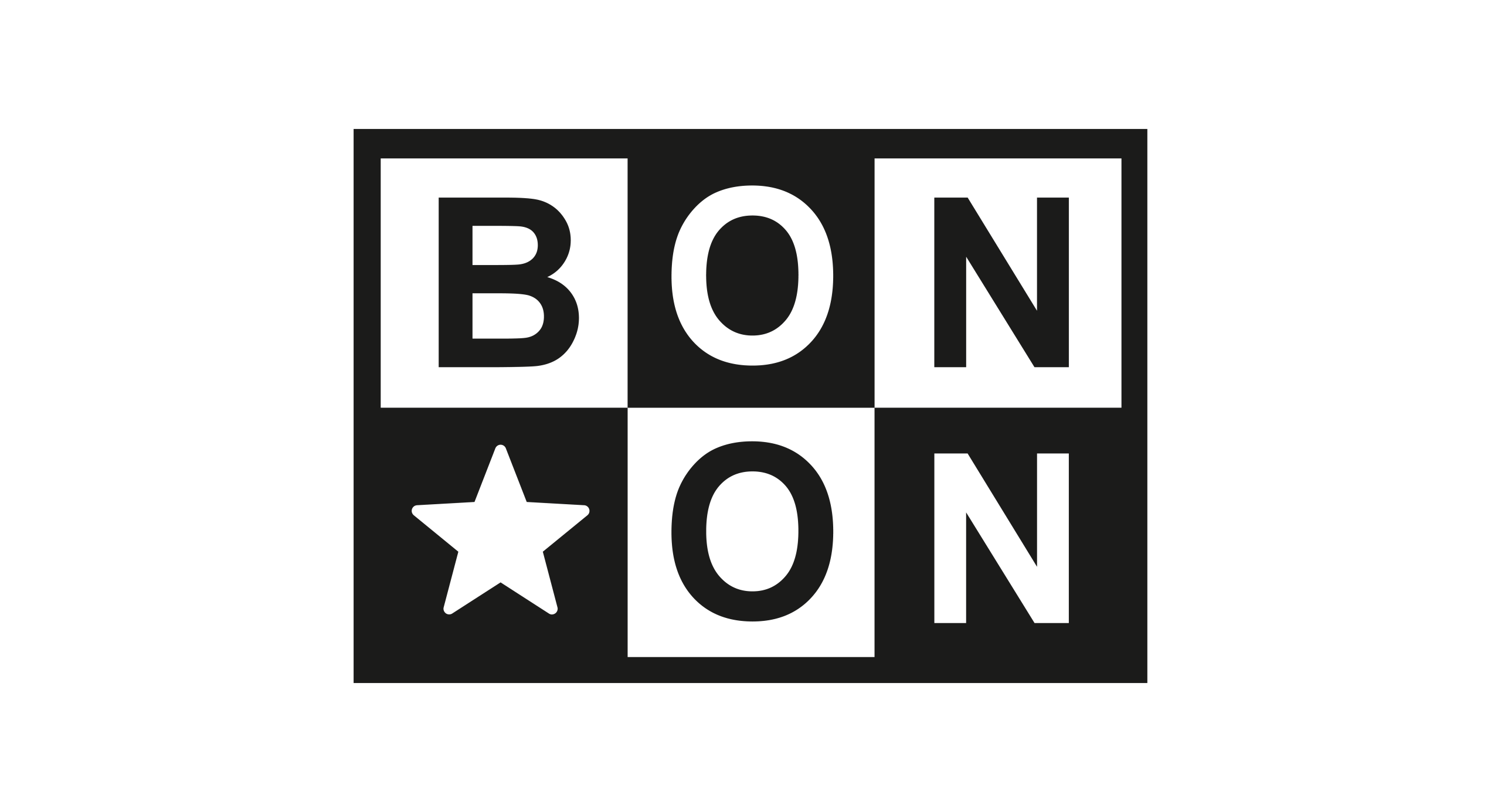 A black and white checkerboard pattern with the letters BON ON and a white star in the lower left square.