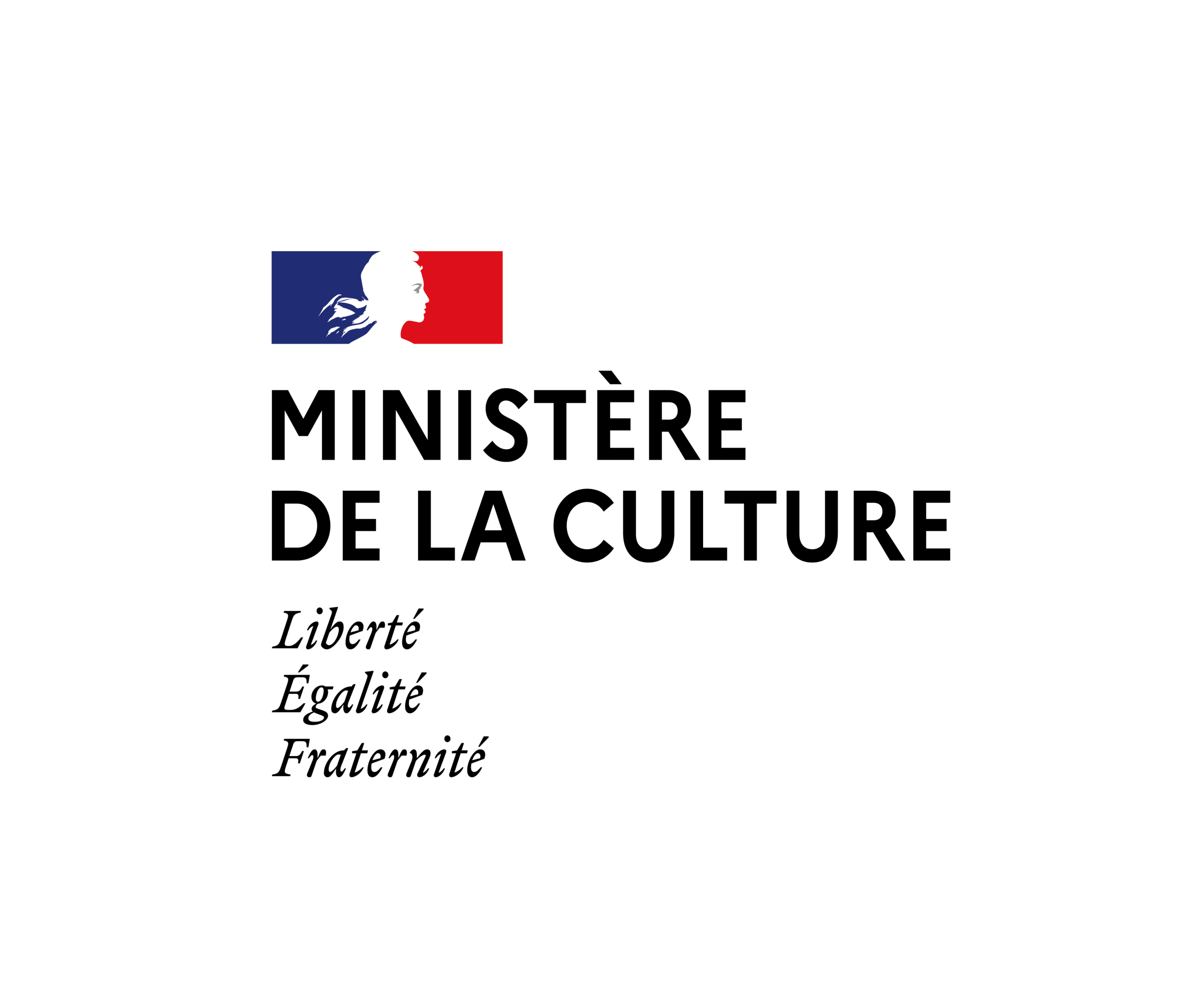 Logo of the French Ministry of Culture with Marianne silhouette in blue, white, and red, text Ministère de la Culture, and the motto Liberté Égalité Fraternité.