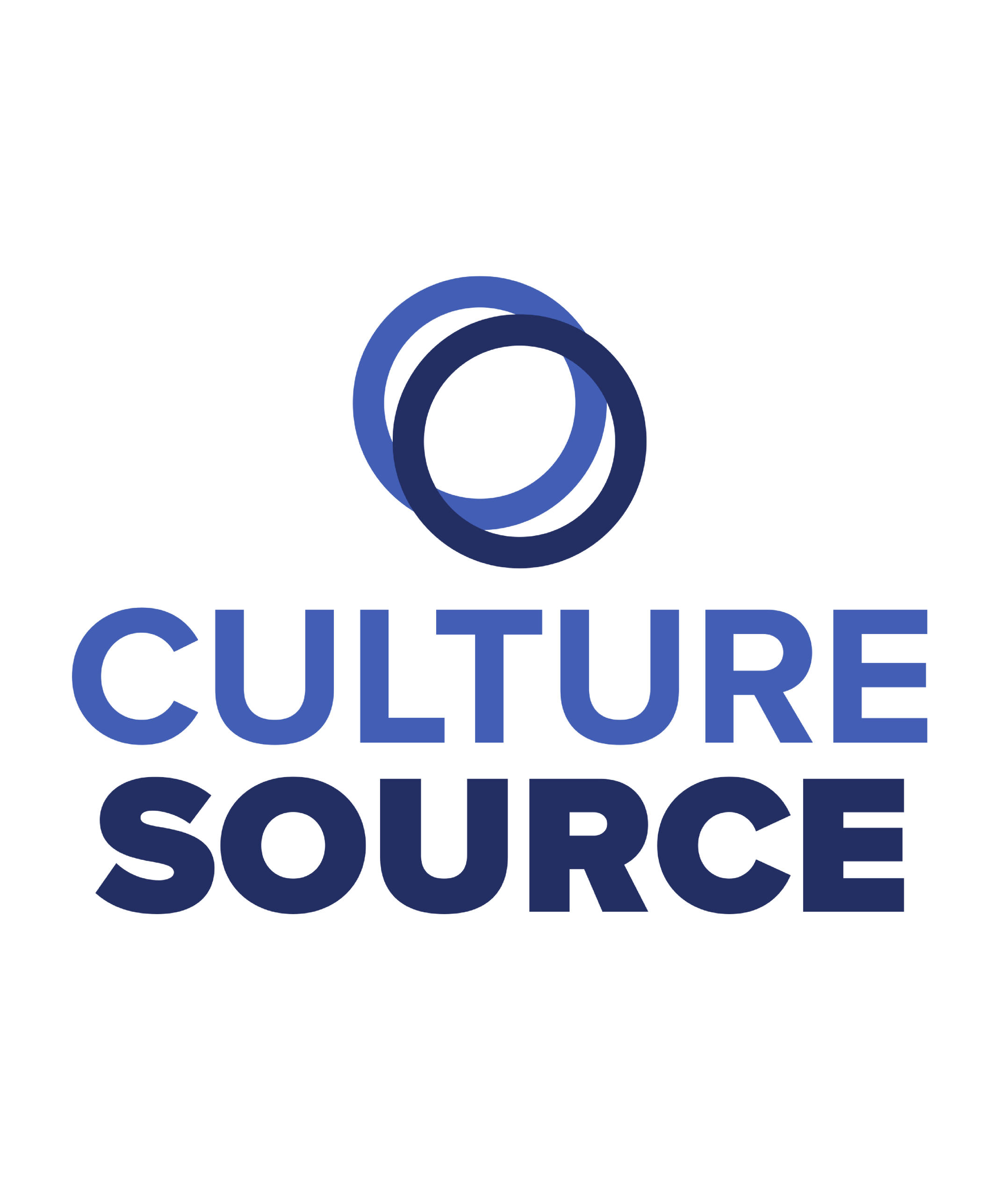 Logo avec deux anneaux bleus superposés au-dessus des mots "CULTURE SOURCE" en lettres majuscules bleues et bleues foncées sur fond clair.