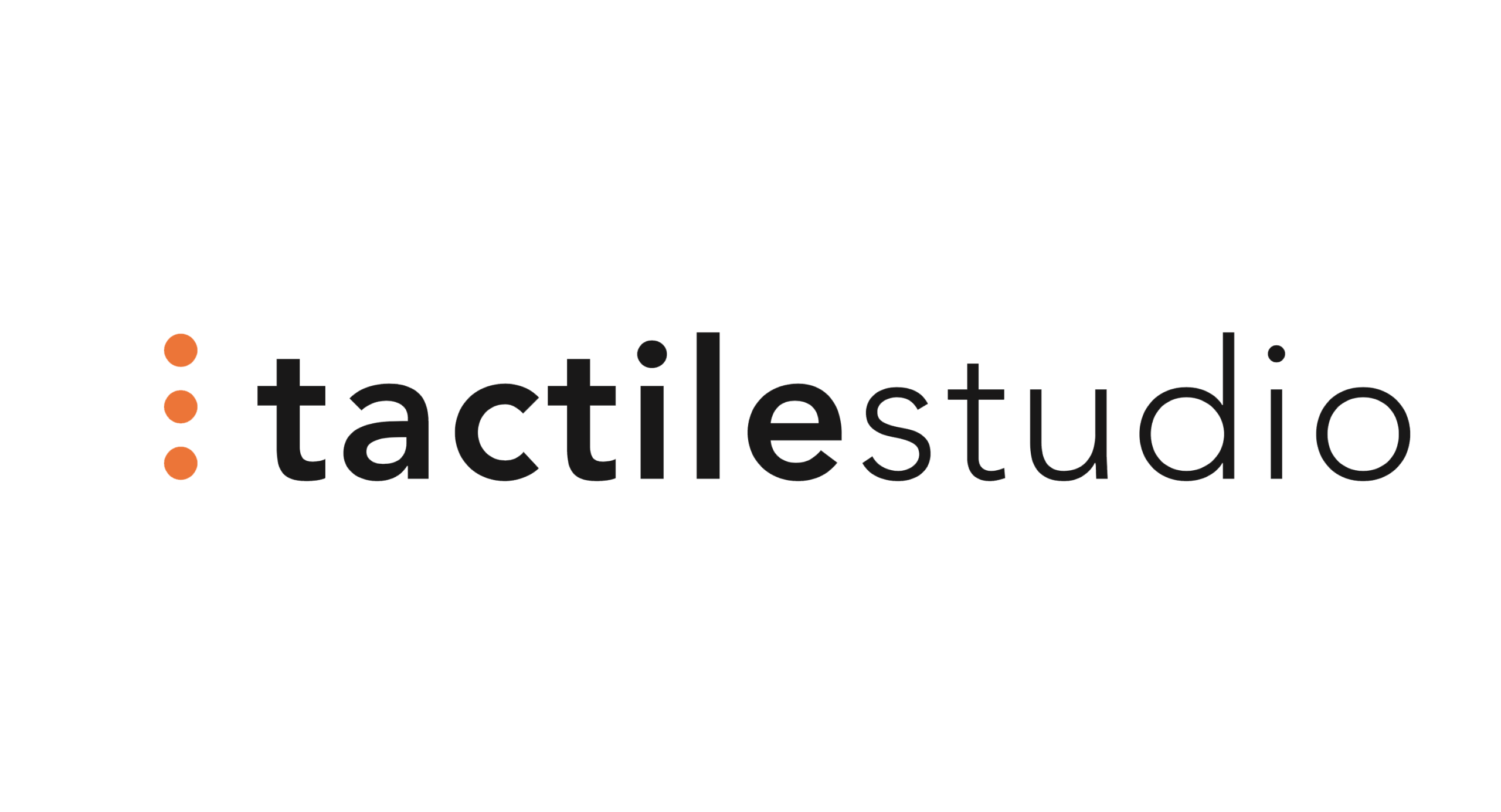 The tactile studio logo features three orange dots vertically aligned, followed by the text tactilestudio in black on a white background.