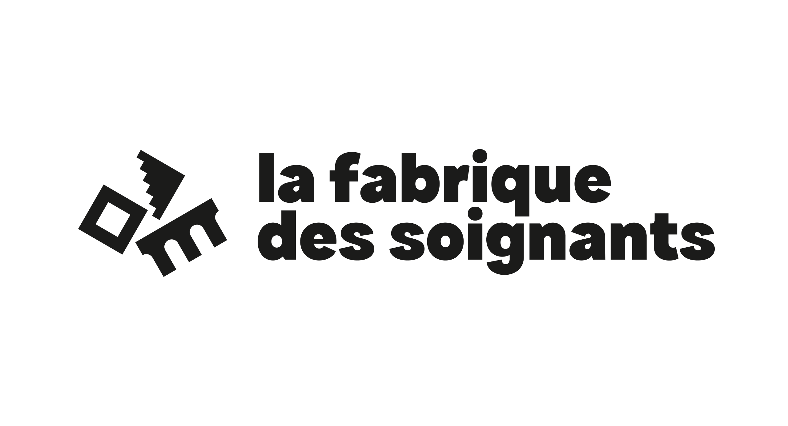 Logo with stylized black shapes on the left and the text la fabrique des soignants in bold black letters on a white background.