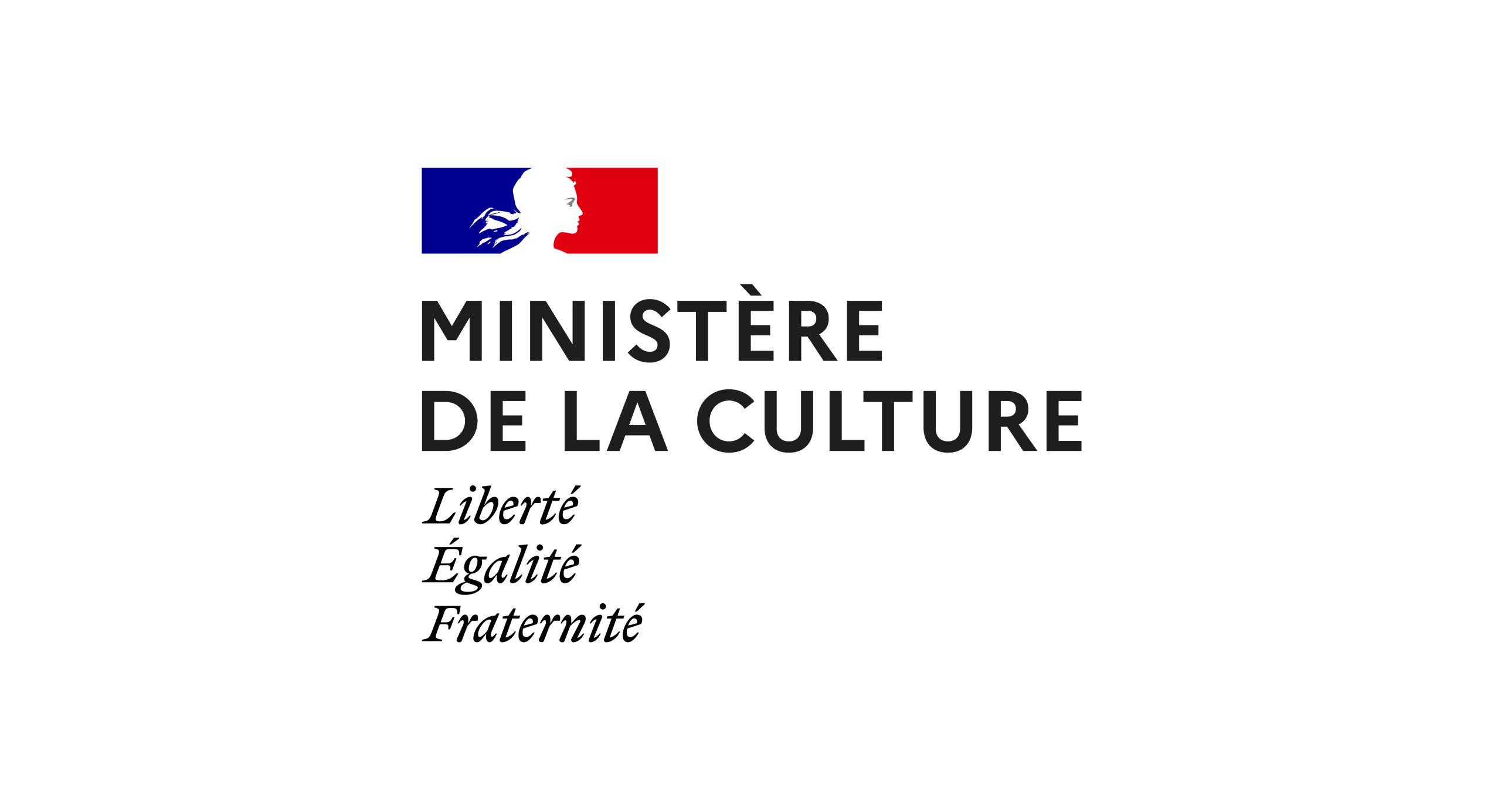 Logo of the French Ministry of Culture with the French flag, Marianne silhouette, and the words Liberté, Égalité, Fraternité underneath.