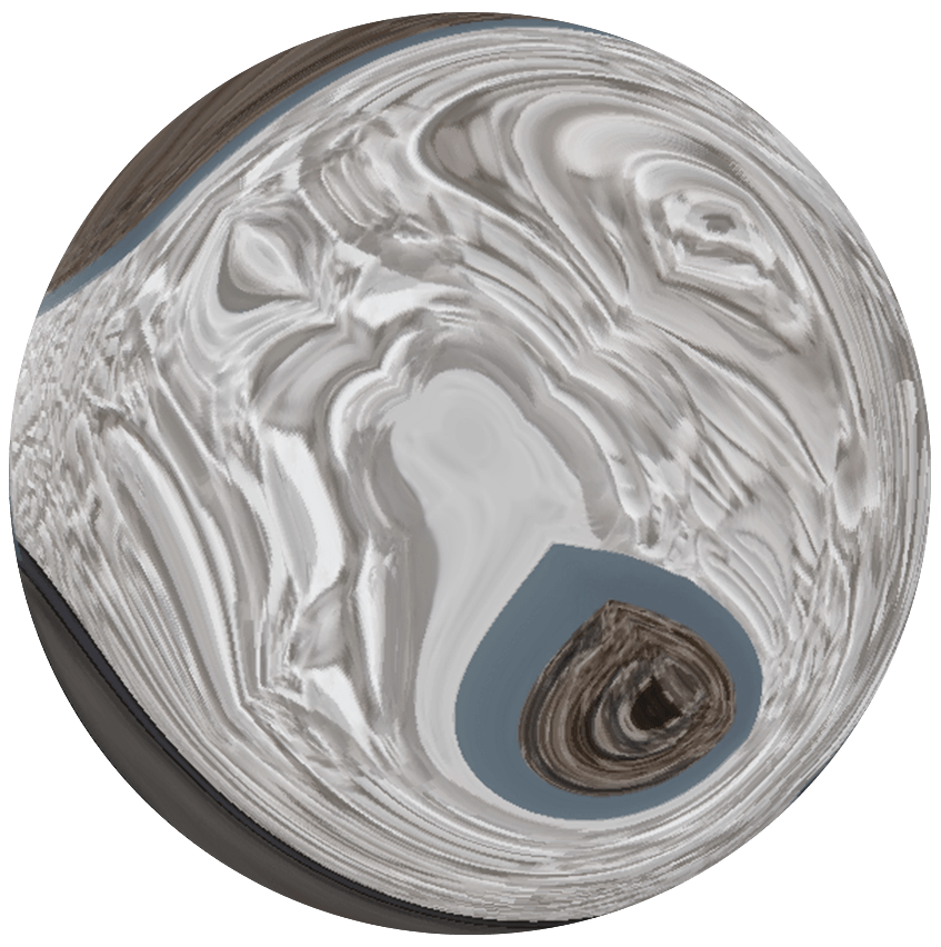 Une image déformée et étirée à l'intérieur d'une forme sphérique.